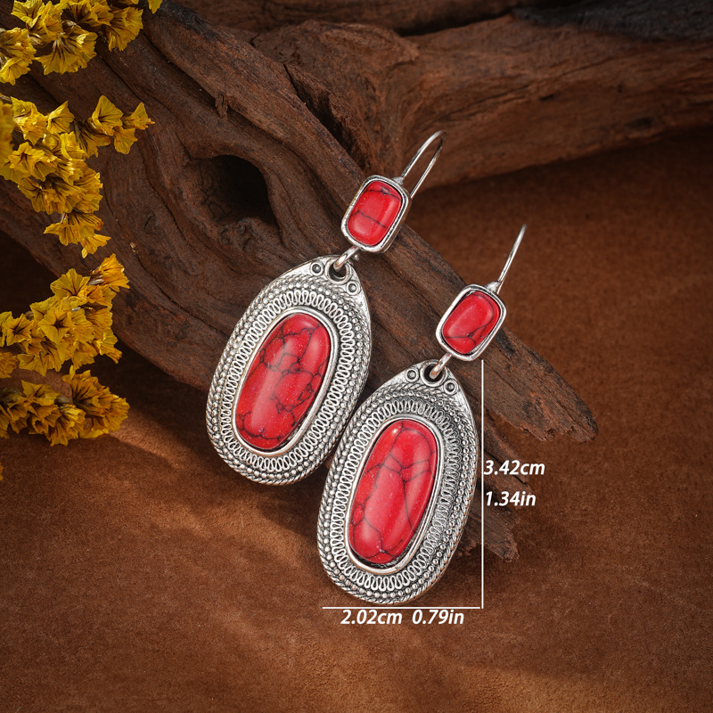 Retro Red Stone Dangle Earrings